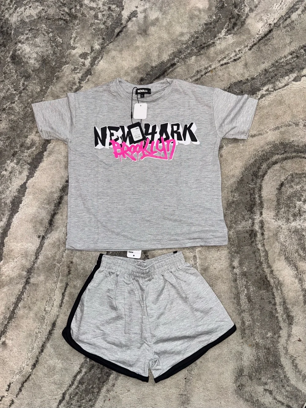 Fashion Nova Kids Gray Set with Pink & Black Graphic
